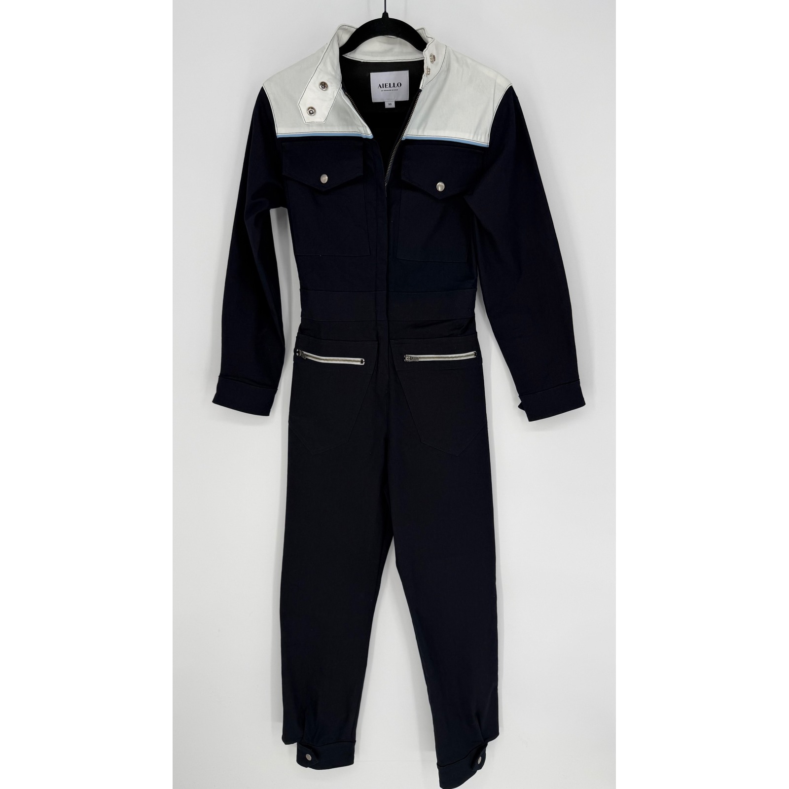 Frankies Bikinis Aiello Garage Jumpsuit Navy Blue White Xs
